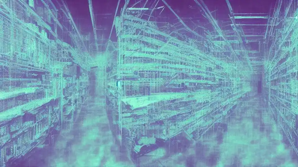 An abstract visualization representing complex computer memory architecture and data corridors.