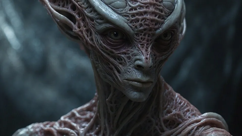 A detailed visualization of a speculative extraterrestrial organism showcasing complex organic structures.